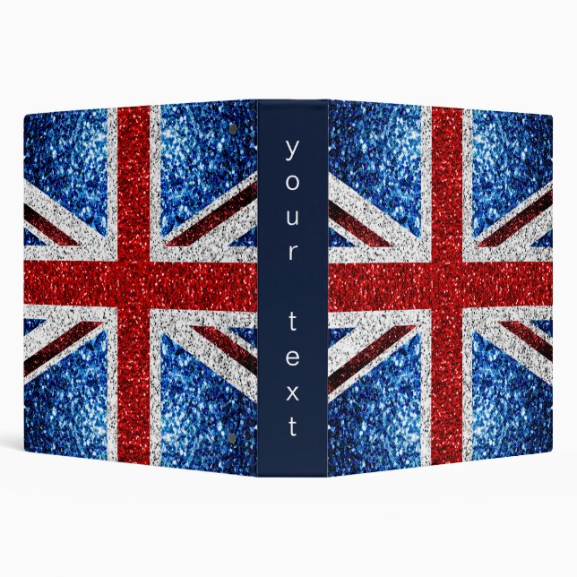 UK flag red blue white sparkles glitters 3 Ring Binder (Background)