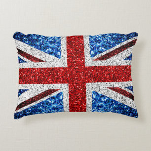 UK flag red blue white sparkles glitters Accent Pillow