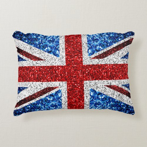 UK flag red blue white sparkles glitters Accent Pillow