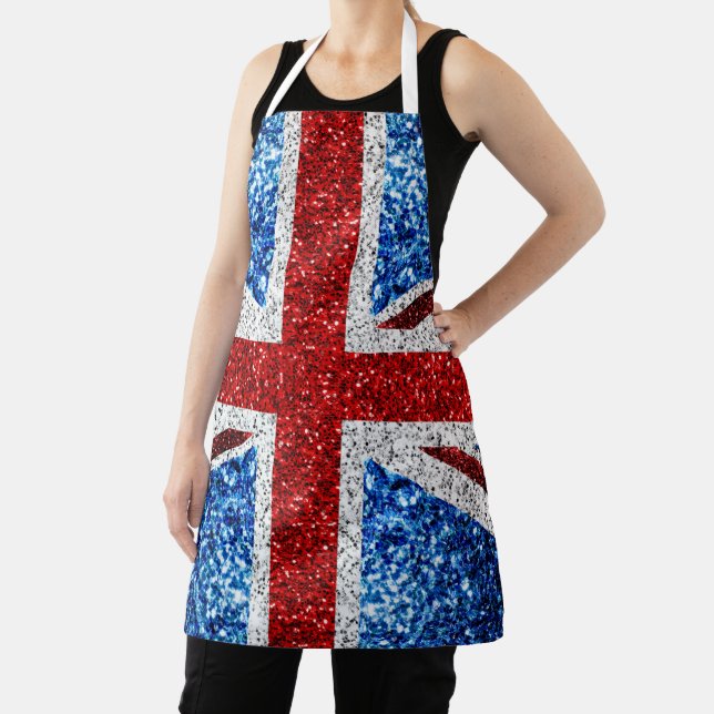 UK flag red blue white sparkles glitters Apron (Insitu)