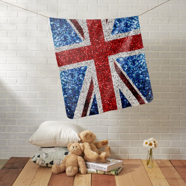 UK flag red blue white sparkles glitters Baby Blanket (In Situ)