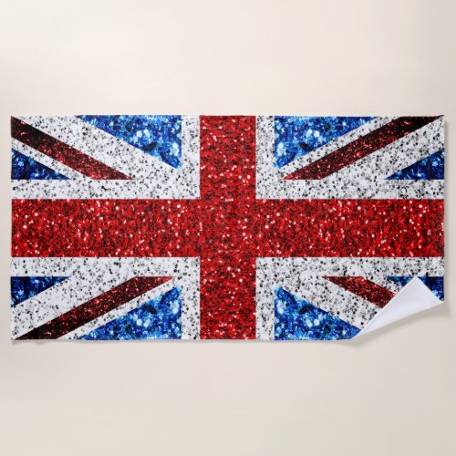 UK flag red blue white sparkles glitters Beach Towel