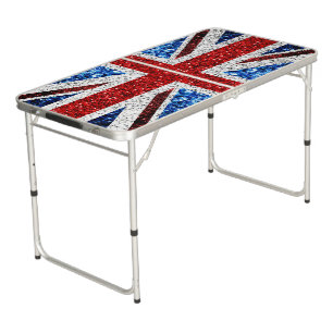 UK flag red blue white sparkles glitters Beer Pong Table
