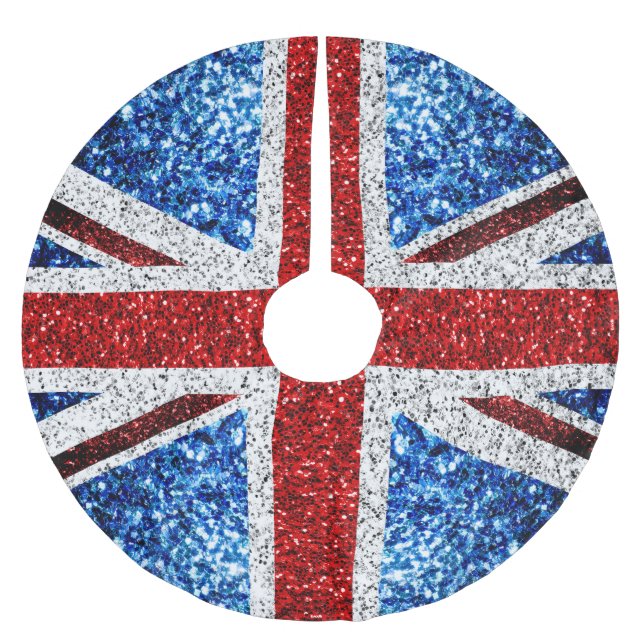 UK flag red blue white sparkles glitters Brushed Polyester Tree Skirt (Front)