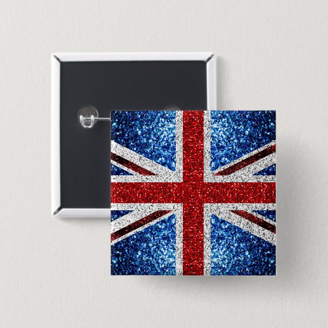 UK flag red blue white sparkles glitters Button (Front & Back)