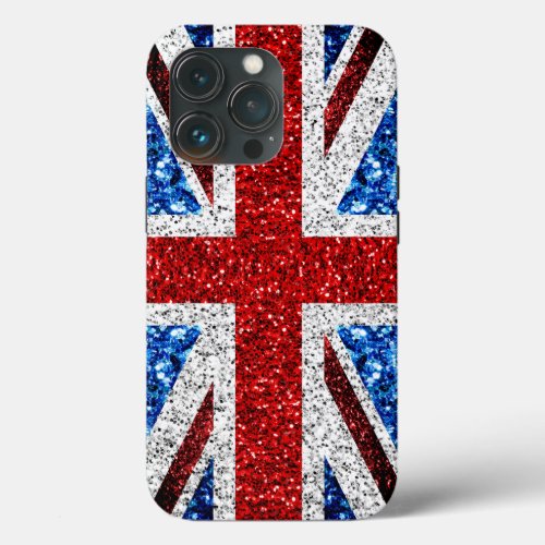 UK flag red blue white sparkles glitters iPhone 13 Pro Case