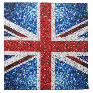 UK flag red blue white sparkles glitters Cloth Napkin