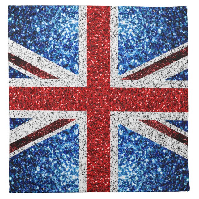 UK flag red blue white sparkles glitters Cloth Napkin (Front)