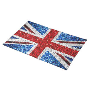 UK flag red blue white sparkles glitters Cloth Placemat