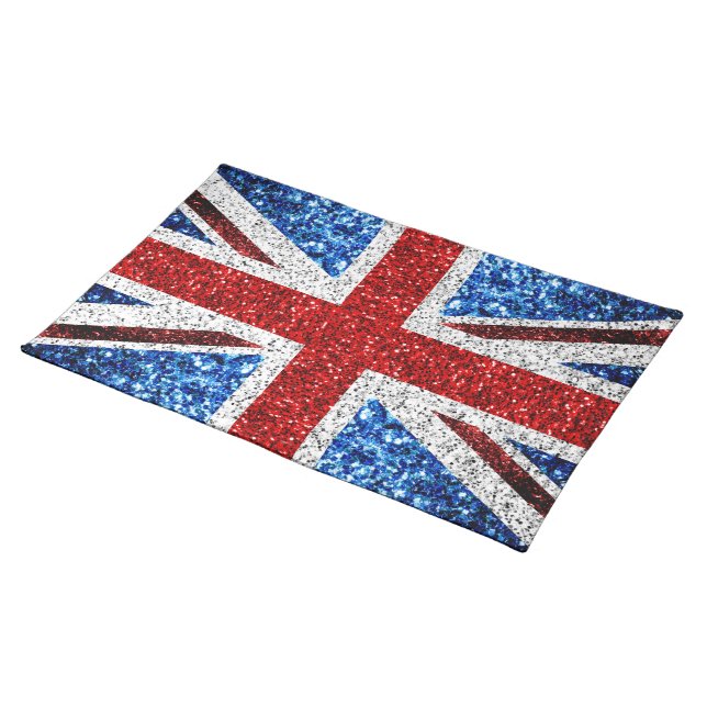 UK flag red blue white sparkles glitters Cloth Placemat (On Table)