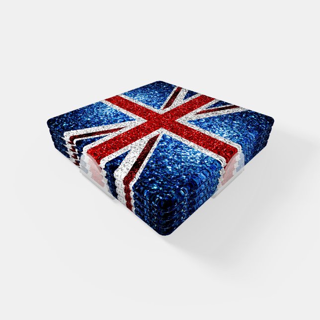 UK flag red blue white sparkles glitters Coaster Set (Set)