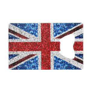 UK flag red blue white sparkles glitters Credit Card Bottle Opener