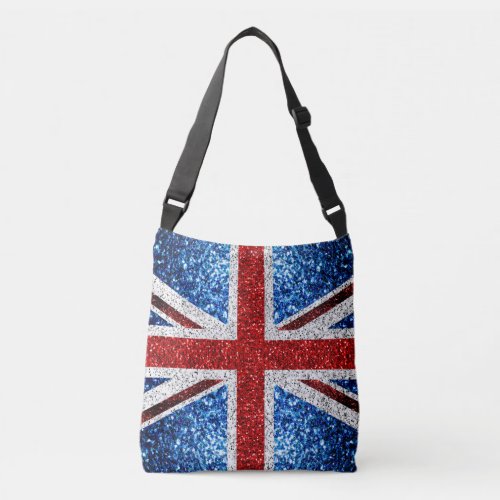 UK flag red blue white sparkles glitters Crossbody Bag