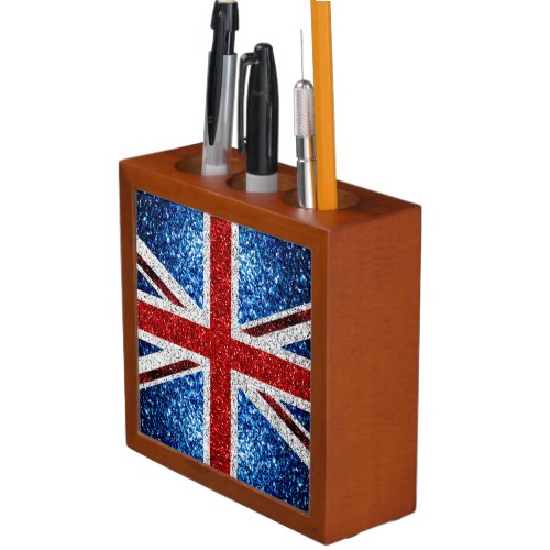 UK flag red blue white sparkles glitters Desk Organizer