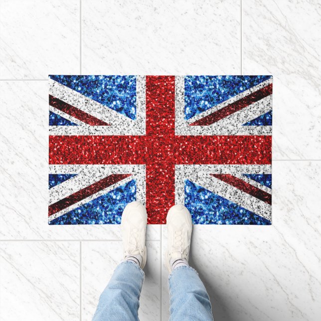UK flag red blue white sparkles glitters Doormat (Indoor)
