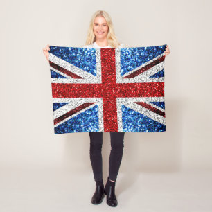 UK flag red blue white sparkles glitters Fleece Blanket