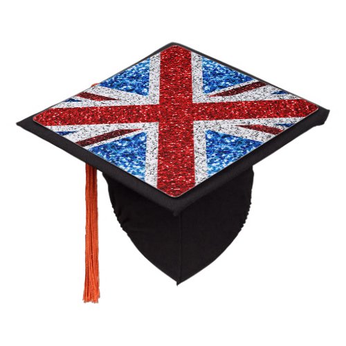 UK flag red blue white sparkles glitters Graduation Cap Topper