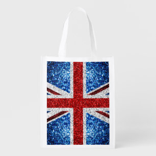 UK flag red blue white sparkles glitters Grocery Bag