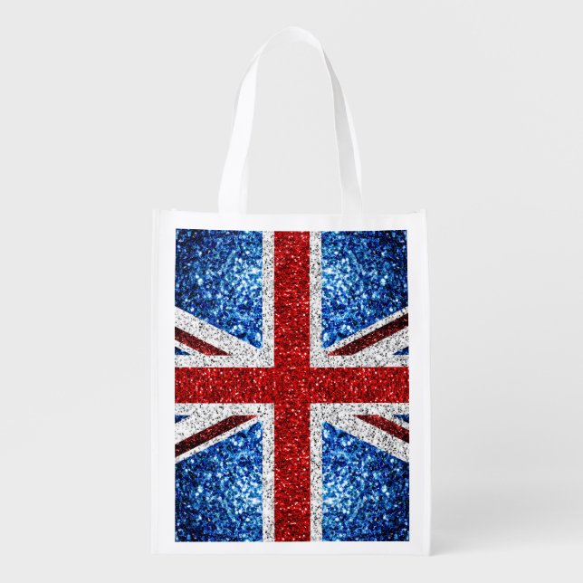 UK flag red blue white sparkles glitters Grocery Bag (Front)
