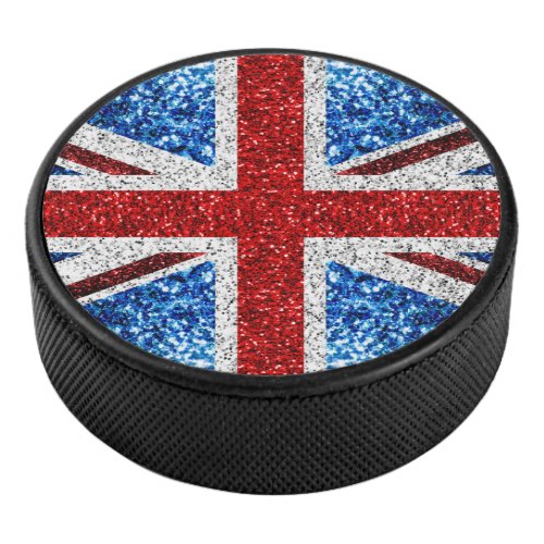 UK flag red blue white sparkles glitters Hockey Puck