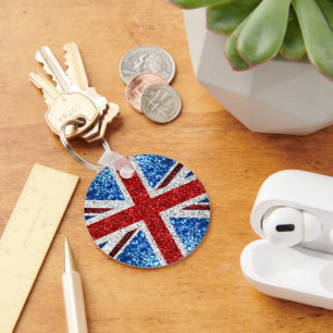 UK flag red blue white sparkles glitters Keychain