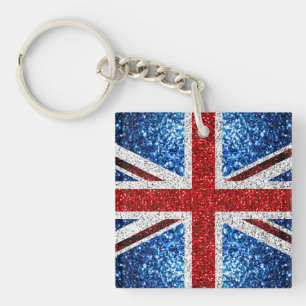 UK flag red blue white sparkles glitters Keychain
