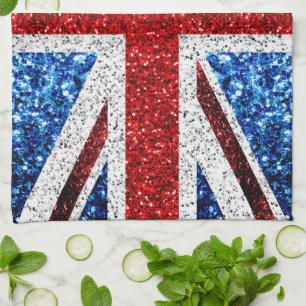 UK flag red blue white sparkles glitters Kitchen Towel