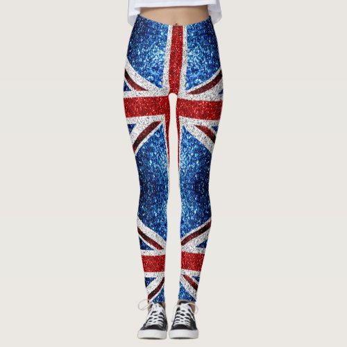 UK flag red blue white sparkles glitters Leggings