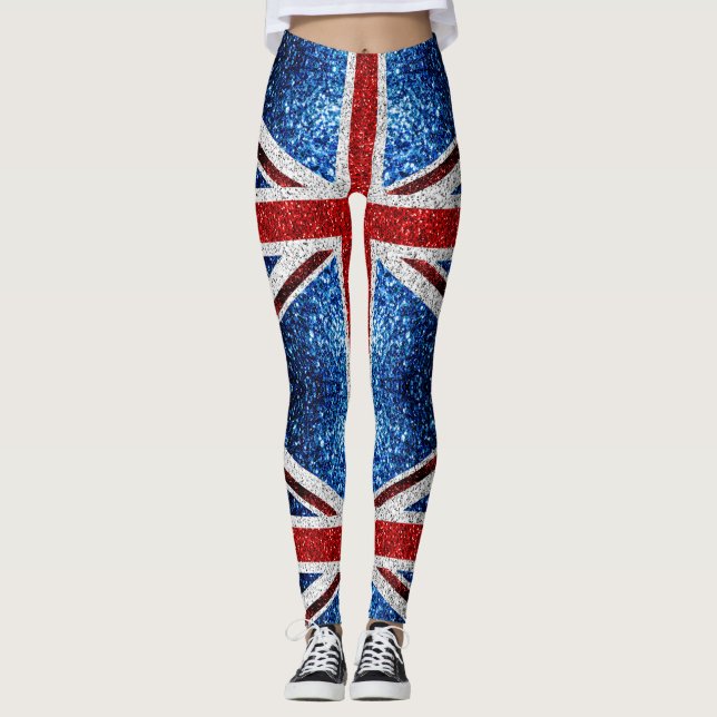 UK flag red blue white sparkles glitters Leggings (Front)