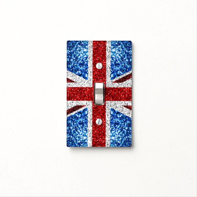 UK flag red blue white sparkles glitters Light Switch Cover (In Situ)