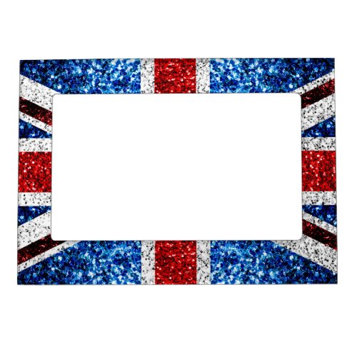 UK flag red blue white sparkles glitters Magnetic Frame