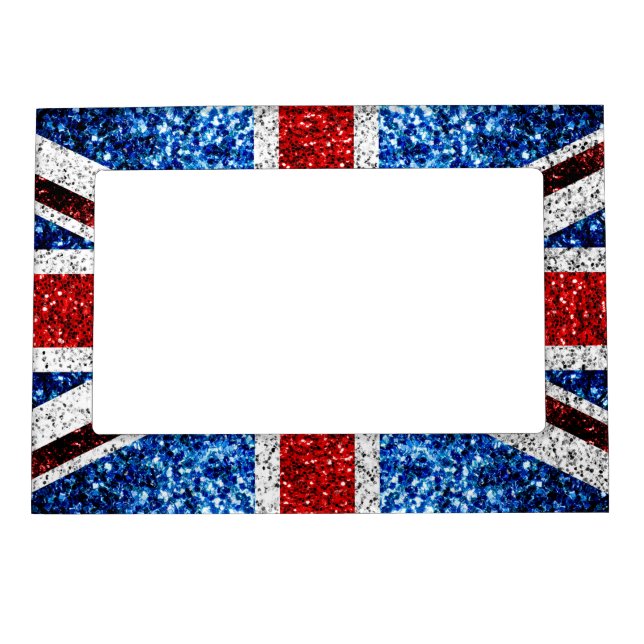 UK flag red blue white sparkles glitters Magnetic Frame (Front)
