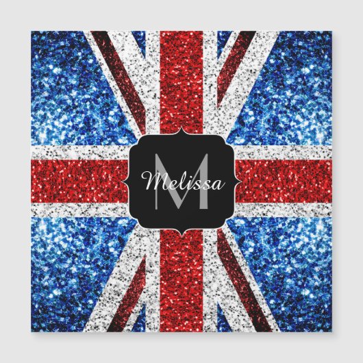 UK flag red blue white sparkles glitters Monogram (Front)