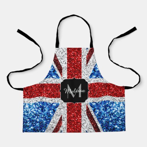 UK flag red blue white sparkles glitters Monogram Apron