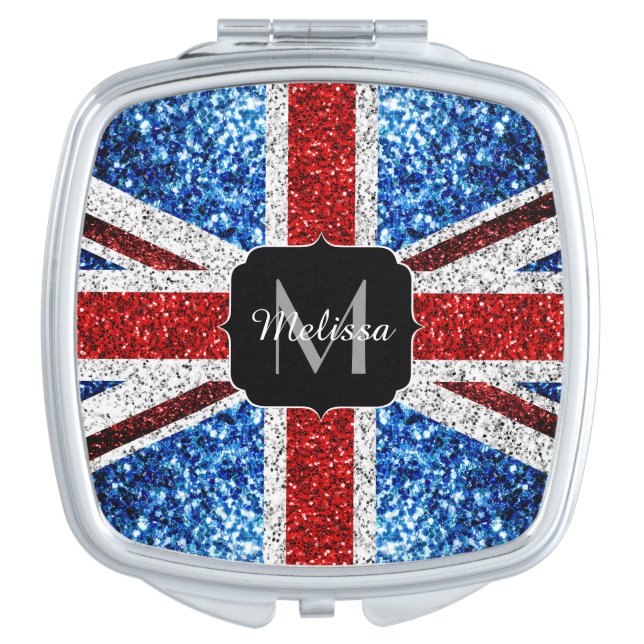 UK flag red blue white sparkles glitters Monogram Compact Mirror (Front)