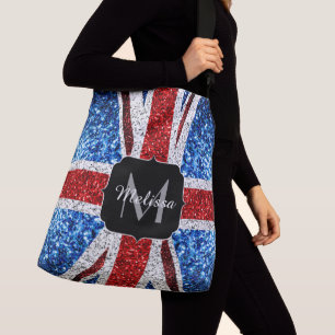 UK flag red blue white sparkles glitters Monogram Crossbody Bag