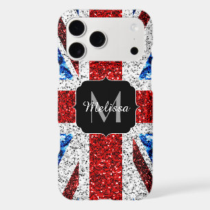 UK flag red blue white sparkles glitters Monogram iPhone 17 Pro Max Case
