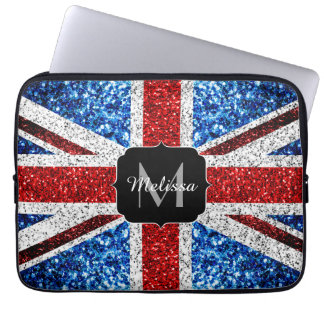 UK flag red blue white sparkles glitters Monogram Laptop Sleeve
