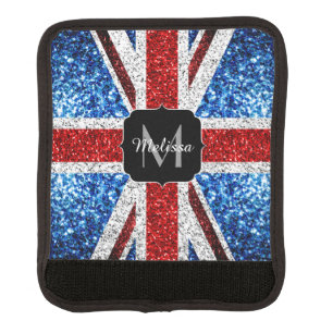 UK flag red blue white sparkles glitters Monogram Luggage Handle Wrap