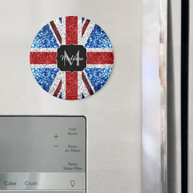 UK flag red blue white sparkles glitters Monogram Magnet (In Situ (Fridge))