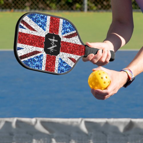 UK flag red blue white sparkles glitters Monogram Pickleball Paddle