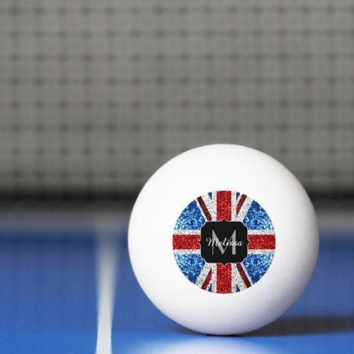UK flag red blue white sparkles glitters Monogram Ping Pong Ball