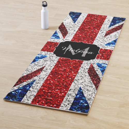 UK flag red blue white sparkles glitters Monogram Yoga Mat