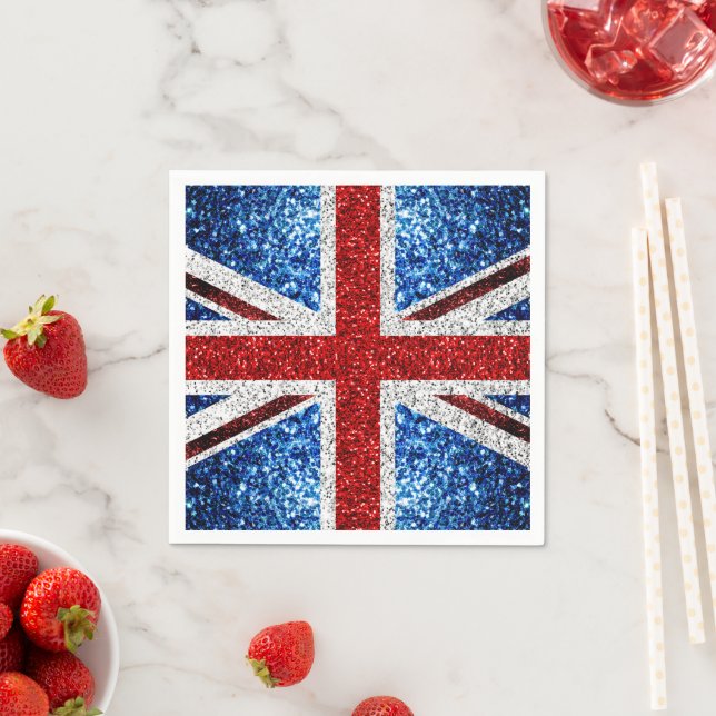 UK flag red blue white sparkles glitters Napkins (Insitu)
