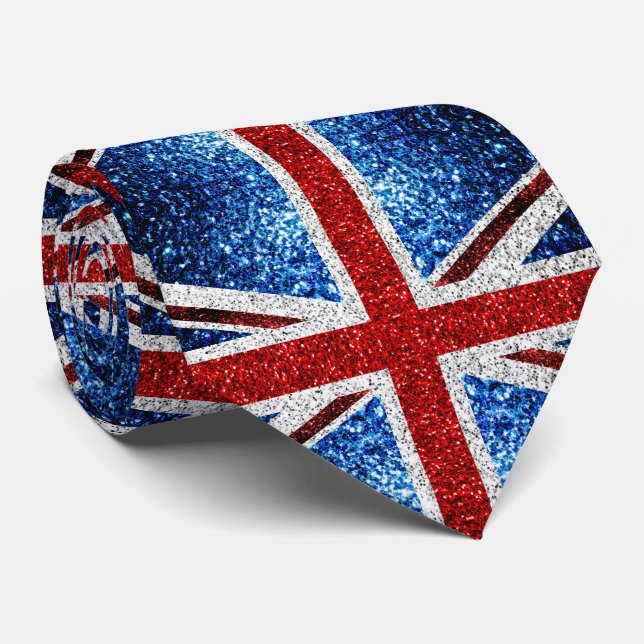 UK flag red blue white sparkles glitters Neck Tie (Rolled)