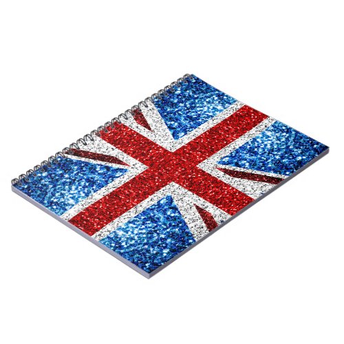 UK flag red blue white sparkles glitters Notebook