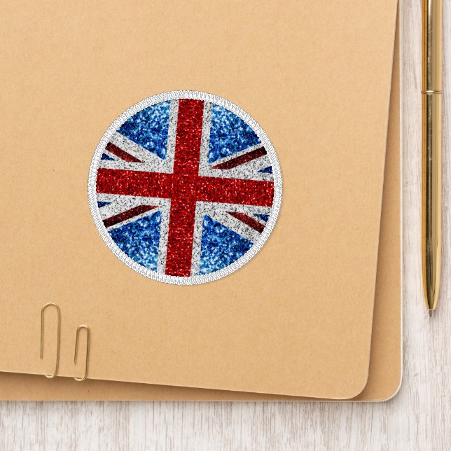 UK flag red blue white sparkles glitters Patch (On Folder)