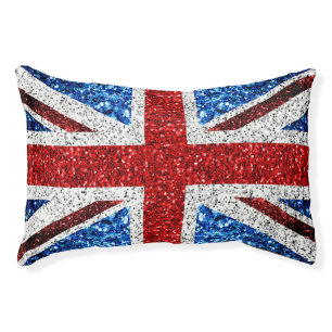 UK flag red blue white sparkles glitters Pet Bed