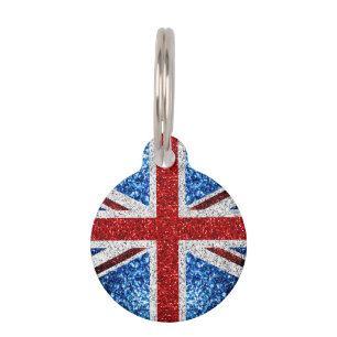 UK flag red blue white sparkles glitters Pet ID Tag