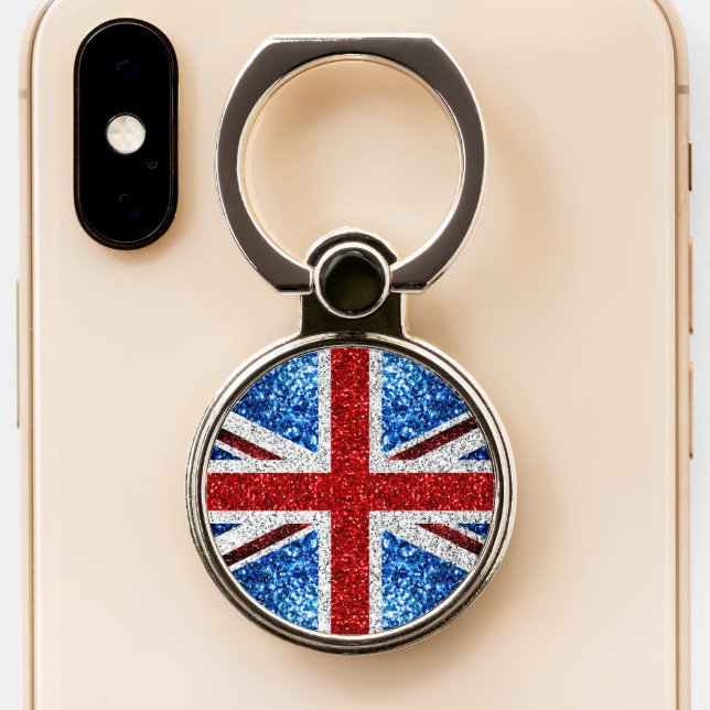 UK flag red blue white sparkles glitters Phone Ring Stand (Close Up)